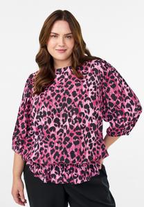 Блуза Zizzi MIT 3/4-ÄRMELN UND BALLONEFFEKT, Pink Leopard/Pink