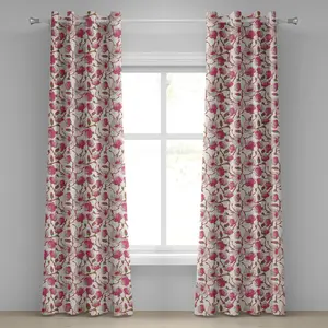 Шторы на люверсах с цветочным узором ABAKUHAUS, романтические весенние ветви, расцветающие розовыми цветами, ботанический сад магнолий, декоративные двухпанельные шторы, 280 см x 175 см, цвет: зеленый, белый, розовый Abakuhaus