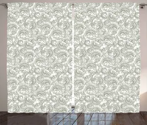 Шторы ABAKUHAUS Floral Rustic Curtain, Damask с этническим узором, универсальные ленточные шторы для гостиной с петлями и крючками, 280 x 225 см, цвет Reseda Green White Abakuhaus