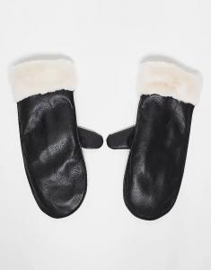 Варежки Vero Moda из искусственной кожи с подкладкой из искусственного меха черного цвета