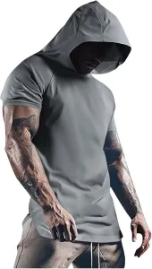 Мужская спортивная толстовка с капюшоном, короткий рукав, быстросохнущая