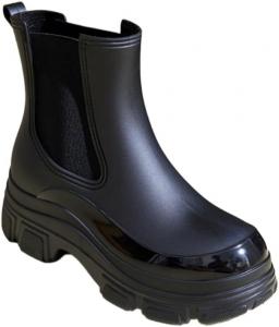 Женские резиновые сапоги - толстая подошва для увеличения роста, противоскользящие резиновые подошвы, модный стиль Fusecottc, Black