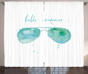 Штора ABAKUHAUS Hello Summer в деревенском стиле, с фразами в виде солнцезащитных очков, универсальная ленточная штора для гостиной с петлями и крючками, 280 x 225 см, небесно-голубой зеленый Abakuhaus