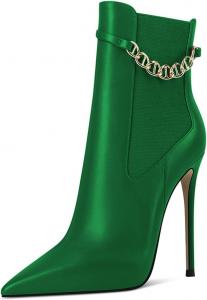 Женские ботильоны YDN с заостренным носком, на высокой шпильке, с цепочкой и эластичной молнией, праздничные туфли, размеры 4-15 US, Green
