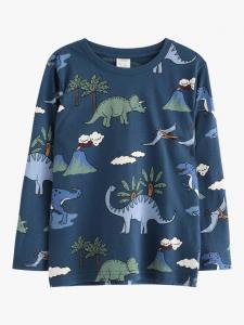 Детская хлопковая футболка с длинным рукавом и принтом динозавра Lindex, Dark Blue