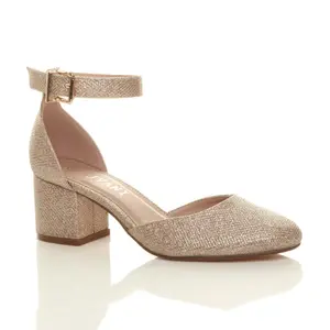 Туфли на среднем блоке из 2 частей с ремешком на щиколотке и блестящей сеткой AJVANI, розовое золото