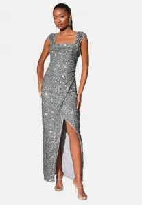 Платье-Макси с квадратным вырезом и пайетками, прямого кроя, для особых случаев. Lipsy, Silver
