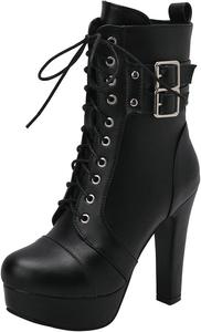 Ботинки DINTAHA на шнуровке с высокой платформой и массивным каблуком с пряжками, Black