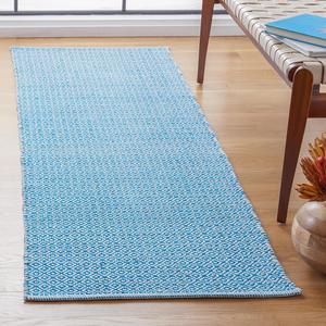 Ковер-дорожка SAFAVIEH, 69 x 214 см, Montauk Collection, Ivory & Blue, ручной работы из хлопка, идеален для помещений с высокой проходимостью в гостиной, спальне (MTK717C)