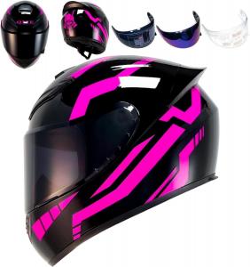 Шлем интеграл HTLNUZD с двумя визорами, черный / фуксия