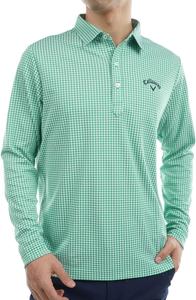 Мужская рубашка-поло с длинным рукавом Callaway C23133101 (в клетку, с защитой от УФ-излучения, влагоотводящая, быстросохнущая), для гольфа, зеленый