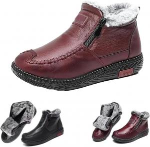 Женские зимние водонепроницаемые ботинки на снег с противоскользящей подошвой, утепленные толстым плюшем, с меховой подкладкой до щиколотки, кожаные ботинки Mama с молнией Generic, Red