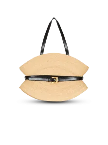 Сумка Shuffle Medium из рафии Balmain, коричневый