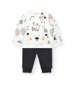 Детский комплект из толстовки с принтом и брюк Boboli, белый/серый
