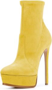 Женские стильные ботильоны FSJ, тонкий высокий каблук, платформа, заостренный носок, замша, для вечеринки, офиса и повседневной носки, размеры 4-15 US, Yellow