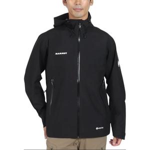 MAMMUT Мужская ветровка для походов на открытом воздухе водонепроницаемая ветрозащитная дышащая, Black-Front Hem Logo