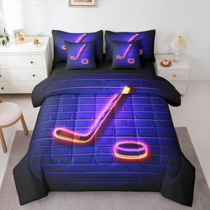 Erosebridal Комплект постельного белья Ice Hockey с принтом хоккейной тематики фиолетового цвета, Purple