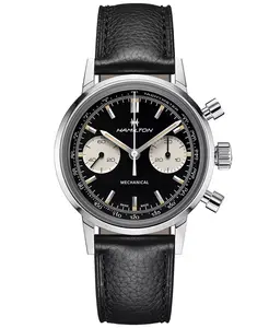 Мужские часы Swiss Intra-Matic Chronograph H с черным кожаным ремешком, 40 мм Hamilton