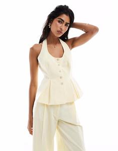 Топ-халтер из льняной смеси цвета пахты Asos Design