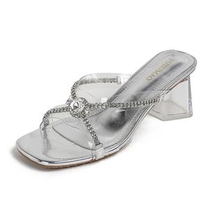 Женские тапочки-слайды с резиновой подошвой, устойчивые к истиранию, серебристые TATAYA, Silver