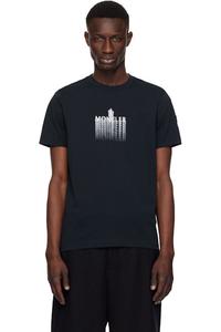 Футболка из хлопка с выцветшим логотипом темно-синего цвета Moncler
