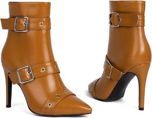 Женские ботинки DINTAHA Goth, ботильоны с острым носком и каблуком-стилетто, высокие ботильоны с пряжкой, Brown