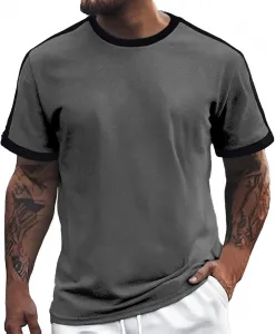 Мужская футболка с коротким рукавом Casual, вертикальная полоска, цветной блок, свободный крой