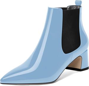 Женские повседневные ботинки ROSERWISH с эластичной застежкой, лакированные, с заостренным носком, массивным низким каблуком и высотой до щиколотки, каблук 5 см