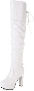 Женские ботфорты ZBYY на платформе с высоким каблуком, кожаные ботильоны с толстым каблуком, сексуальные модные ботфорты для платья, свадьбы, высокие ботинки выше колена, 7 White