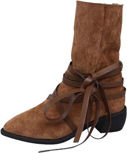 No Brand Женские модные короткие ботинки с цельной цветной бархатистой верхней частью, ремешком, заостренным носком и массивным каблуком (цвет армейский зеленый, размер 8)