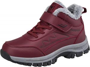 Женские зимние ботинки, водонепроницаемые, шнуровка, противоскользящие, с теплым мехом, зимние теплые короткие ботинки, удобная зимняя обувь для улицы, треккинга и походов Generic, Red