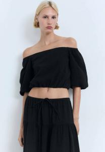 Блуза PUFFY STRAPLESS Mango, черный