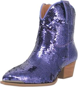 Женские ботильоны YDN с закрытым носком, пайетки, на низком грубом каблуке, с боковой молнией, вестерн-стиль, блестящие зимние праздничные туфли, размеры 4-16 US, Purple