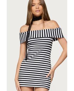 Женское мини-платье Zivi с отворотом в полоску Edikted, Black-and-white