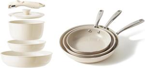 Набор кастрюль и сковородок Redchef Ceramic Pots and Pans Set Antiprigar с антипригарным покрытием, 6 шт, белый