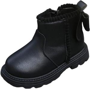 Девочкам осенне-зимние ботильоны на щиколотку с боковой молнией, водонепроницаемые, из искусственной кожи, легкие, с массивным бантом, теплые детские ботинки Generic, A1-Black