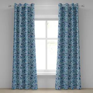 Шторы на люверсах ABAKUHAUS с цветочным рисунком, турецкое керамическое искусство, узор в виде завитков природы и ближневосточного дизайна, декоративные двухпанельные шторы, 280 см x 225 см, сине-темно-зеленый