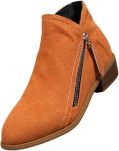 Ботинки для детей и женщин, ботильоны с боковой молнией, модные короткие замшевые на низком каблуке, тонкий массивный квадратный каблук Generic, Orange