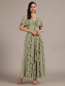 Hertia платье макси с глубоким декольте и открытой спиной из шифона и вуали с рюшами Lace & Beads, Sage