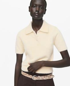 Женский свитер с воротником-поло с меховой отделкой MANGO, Ecru