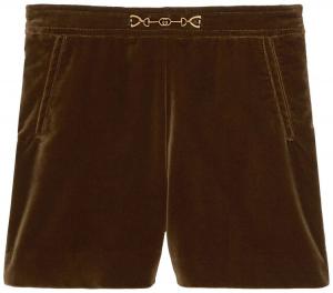 Детские бархатные шорты Gucci с пряжкой в виде конской уздечки, коричневые