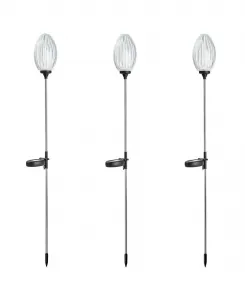 Комплект из 3 овальных цветочных светильников на солнечных батареях с опорой из нержавеющей стали, высотой 91 см Glitzhome, мультиколор