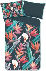 Постельное белье Descanso с кантом, цветами и листьями - 140x200 см - 100% органический хлопок Muller Textil