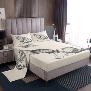 Erosebridal Комплект постельного белья Kawaii Kitten Full Size с 3D рисунком милых котят в бежевых тонах, Beige