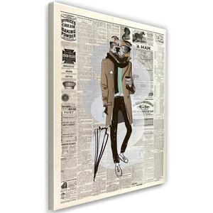 Фрески Feeby Retro Zeitung Hipster Hund, серый