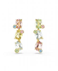 Серьги-подвески Gema с золотистым покрытием, асимметричным дизайном, смешанной огранкой и разноцветными камнями Swarovski, Multicolored