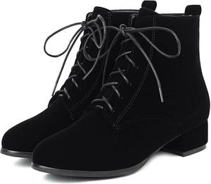 Женские замшевые ботильоны на шнуровке с низким толстым каблуком, повседневные удобные ботинки для работы Generic, Black