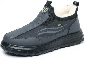 Зимние ботинки для мужчин, снежные ботинки, теплые с подкладкой, повседневные зимние туфли на легком надевании с мягкой теплой подкладкой, широкая посадка, мягкая подошва, противоскользящие снежные ботинки для холодной погоды Qacksv, серый