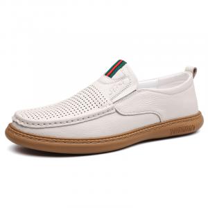 SENJIALUO Повседневные кожаные туфли мужские черные с бежевыми вырезами, цвет Beige Cut-Out