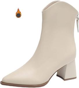 Женские ботильоны Lossarye с острым носком, массивным каблуком и молнией сзади, осенне-зимние модные ботинки для свиданий, офиса, свадеб и вечеринок, Beige Plush